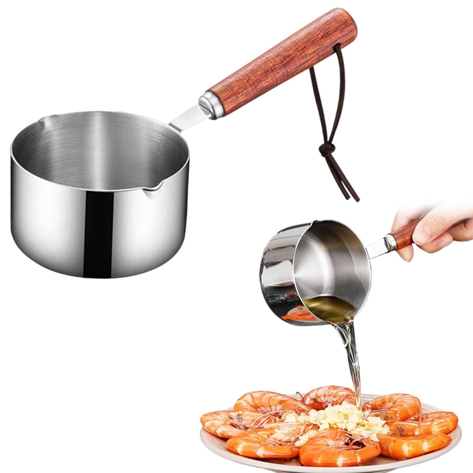 Clearance! Eguiwyn Stainless Steel Pan Mini Milk Warmer Pot Soup Pan with Wooden Handle Small Saucepan for Butter Warmer Heating Milk Cooking One Size A