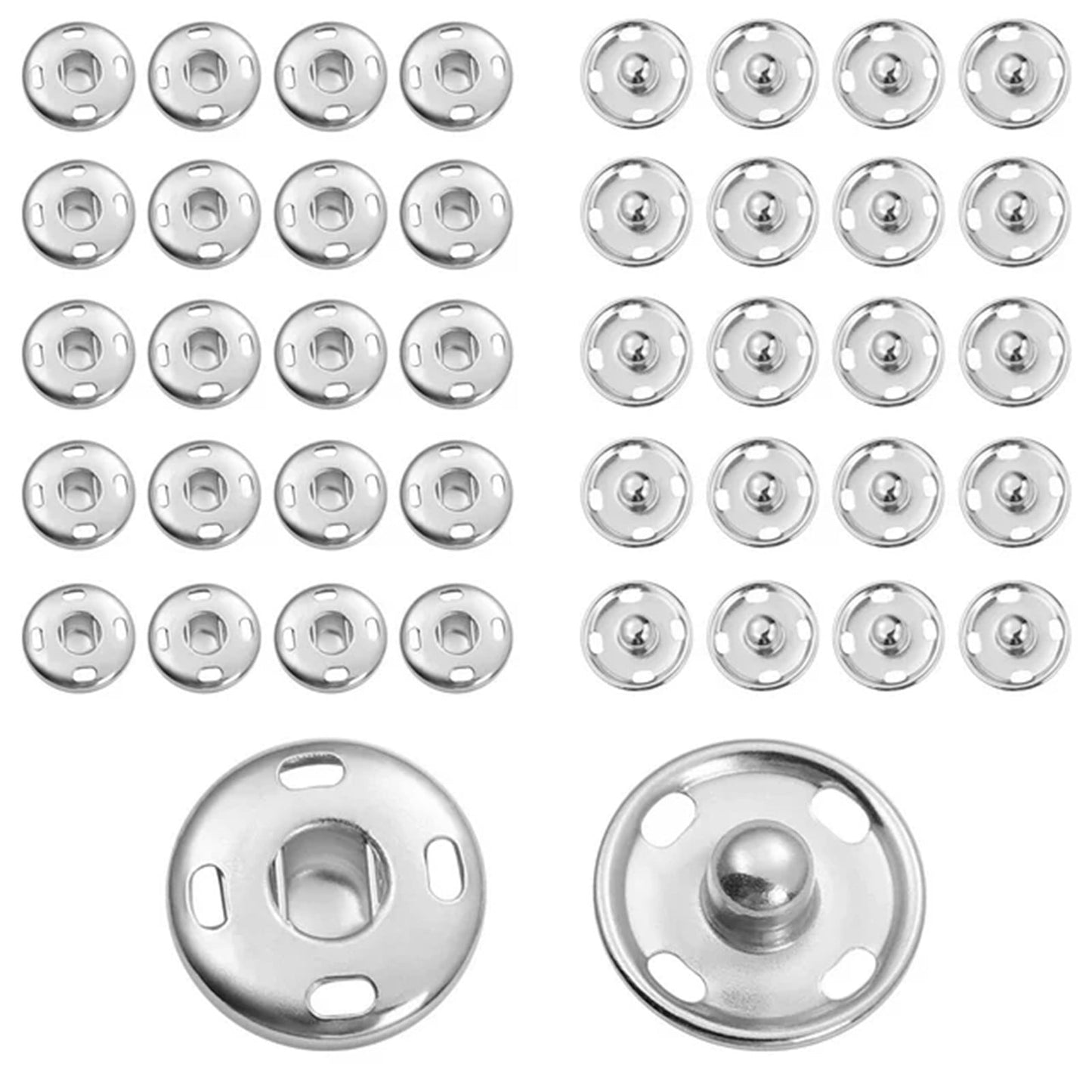 Clothing Buttons 50 Pcs 15Mm Silver JWDX, 10 Buttons*5 10 Sets Sew on Snaps Buttons Metal Snaps Fasteners Studs Buttons 2 Parts Brass Fasteners Round Diy Craft Accessory (15Mm Silver) 15 mm Silver