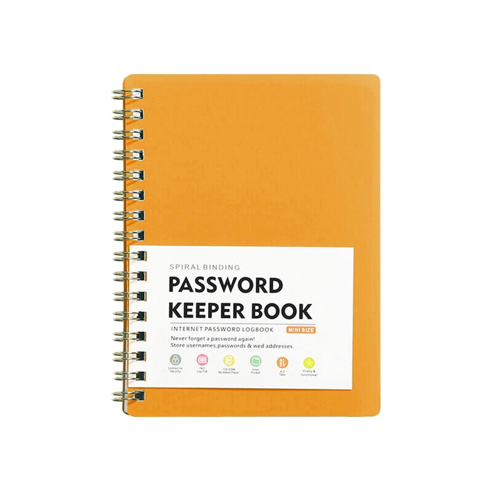 JWDX Hot Clearance! Password Book Password Book with Personal Alphabet Label Internet Address and Password Headquarters Password Log, A Spiral Code Book Spiral code book Orange