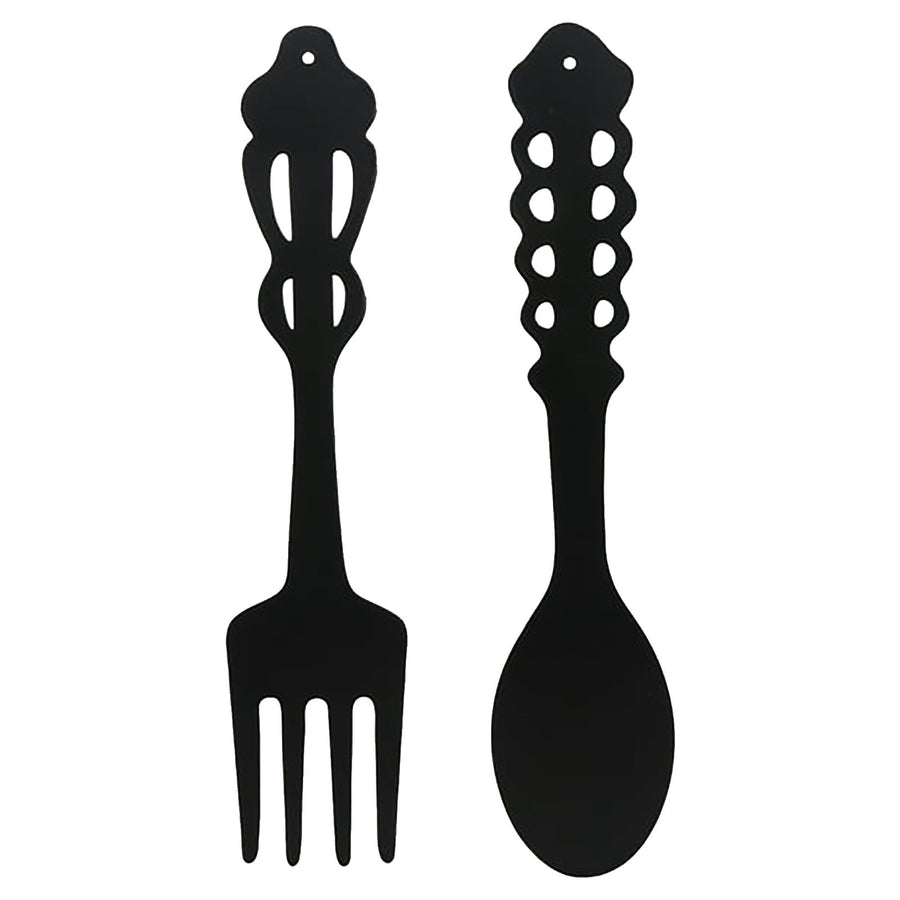 LGCASL Metal Fork Spoon Wall Decor Hanging Sculpture Farmhouse Wall Decor for Kitchen, Two-Piece Wall Sticker Set Wrought iron wall decoration Black