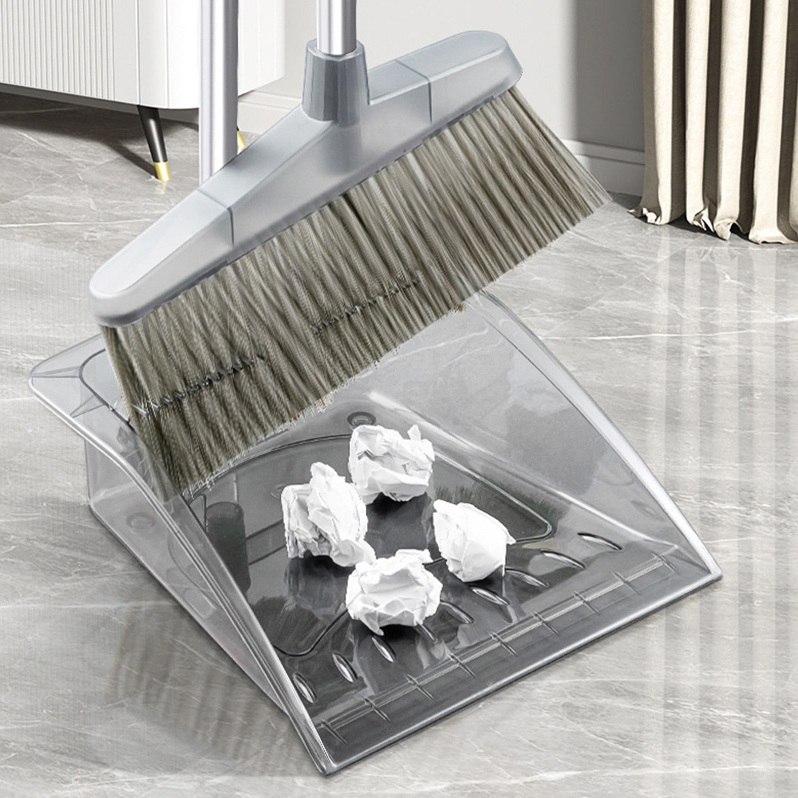 Grrvtrz Broomstick and Dustpan Set Long Adjustable Handle and Dustpan Combo for Sweeping Pet Hair From Home Office Kitchen Hall Floors Indoor and Outdoor Cleaning,Sweeping,Cleaning Supplies 12.2*11.42*3.74 Gray
