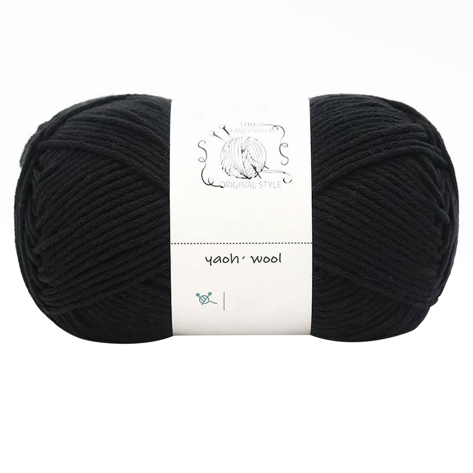 LGCASL Hand-Knitted Yarn #2 Pure White , 1Pc100G Hand Woven Cotton Yarn Soft Crochet Yarn for Hand Knitting Warm Sweater Sofa Cushion Scarf Diy Black