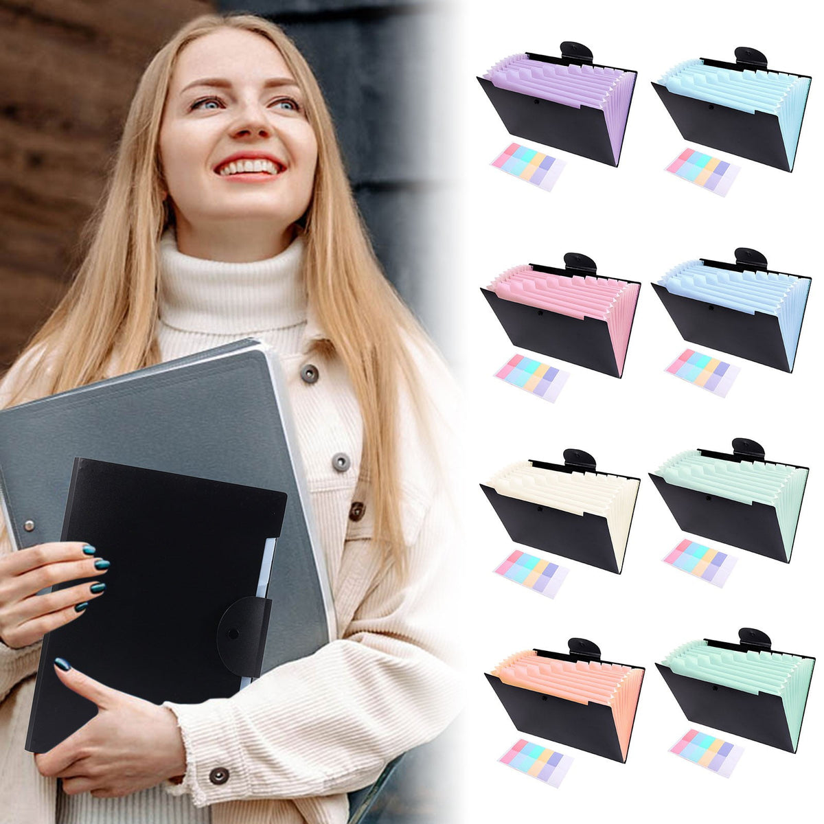 LGCASL Accordion File Organizer Expanding File Folder with 12 Pockets Portable Receipt Paper Bill Document Organizer Letter/ Size Filing Folder Schǒ-ǒl Black A