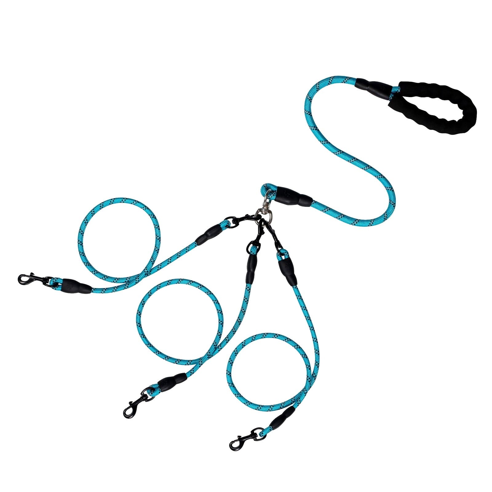 LGCASL 3 Dog Leash No Tangle, Heavy Duty Multiple Dog Lead Shock Absorbing Bungee, Triple Bungee Leash, Reflective Dog Leash Free Multi Pet Walking Rope with Detachable, Black Blue