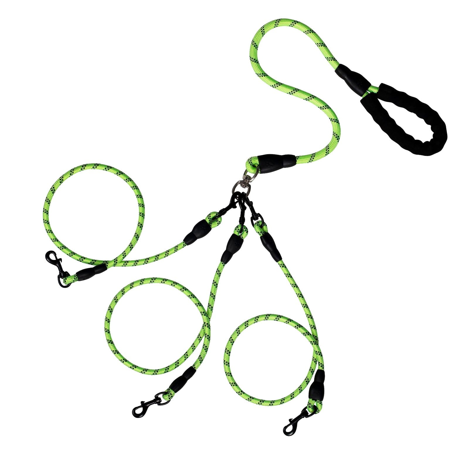 LGCASL 3 Dog Leash No Tangle, Heavy Duty Multiple Dog Lead Shock Absorbing Bungee, Triple Bungee Leash, Reflective Dog Leash Free Multi Pet Walking Rope with Detachable, Black Green