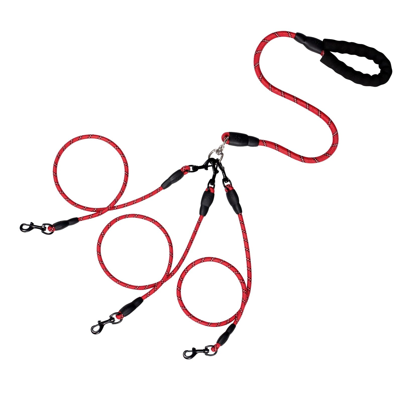 LGCASL 3 Dog Leash No Tangle, Heavy Duty Multiple Dog Lead Shock Absorbing Bungee, Triple Bungee Leash, Reflective Dog Leash Free Multi Pet Walking Rope with Detachable, Black Red