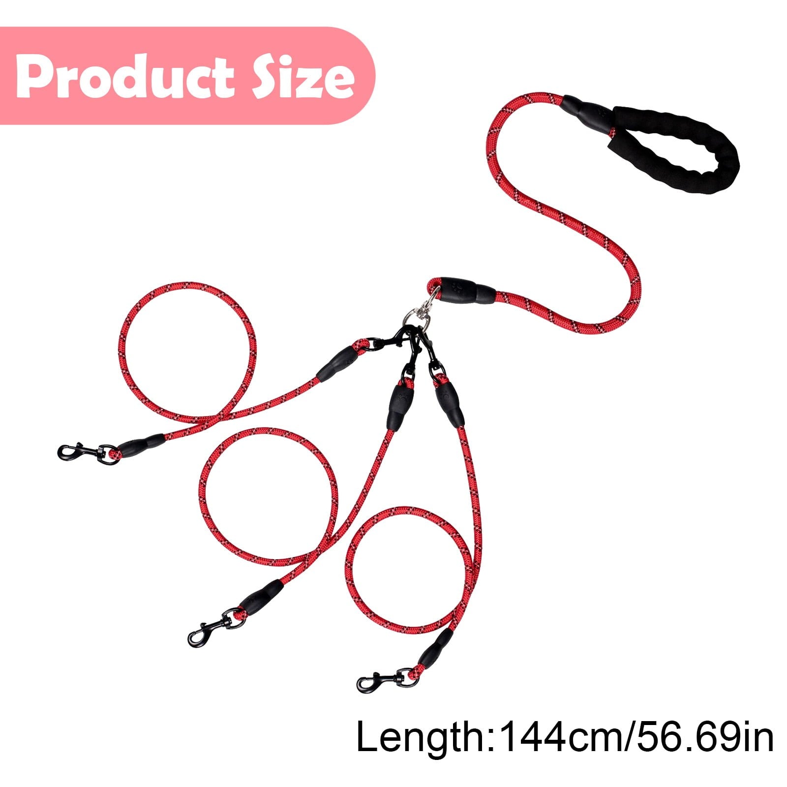 LGCASL 3 Dog Leash No Tangle, Heavy Duty Multiple Dog Lead Shock Absorbing Bungee, Triple Bungee Leash, Reflective Dog Leash Free Multi Pet Walking Rope with Detachable, Black Yellow