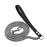 LGCASL Traction Leash Leather Strong Metal Stainless Pet Chain for Dog Black
