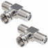 Cable Tv Connector F Tee Head One Two Female Inch Cable Is Connected To The Connector Silver