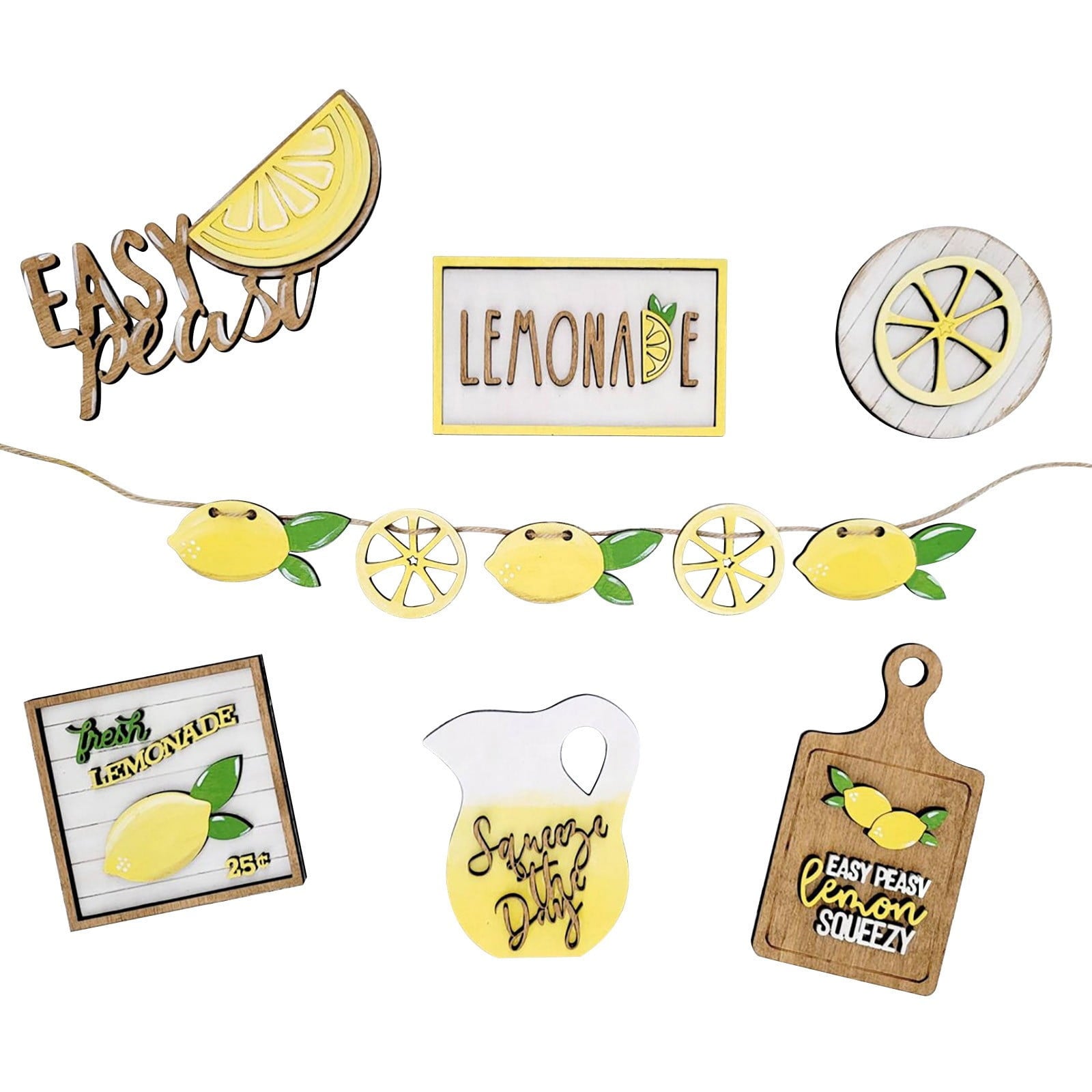 JWDX Wooden Clearance Signs Mini Graduation Lemon Tiered Summer Farm Tiered Rustic Tray Style Wooden Decor Decorations Tray Desktop Ornament Yellow