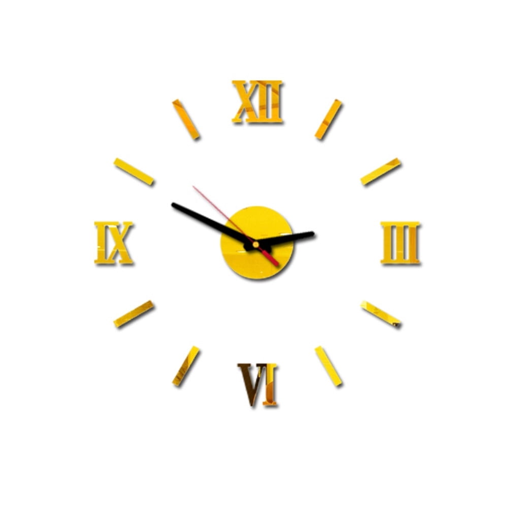 Clearance! JWDX Alarm Clock Clearance 3D Diy Roman Numbers Acrylic Mirror Wall Sticker Clock Home Decor Mural Decals Gold Red,black,Gold,Silver
