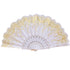 JWDX Folding Fan Clearance, Chinese Style Dance Wedding Party Lace Silk Folding Hand Held Flower Fan White White