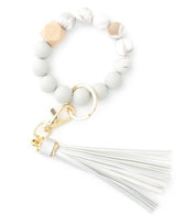 Clearance! JWDX Hanging Ornament Clearance Silicone Key Ring Bracelet, Women Beaded Bangle Keychain Wristlet Leather Tassel White
