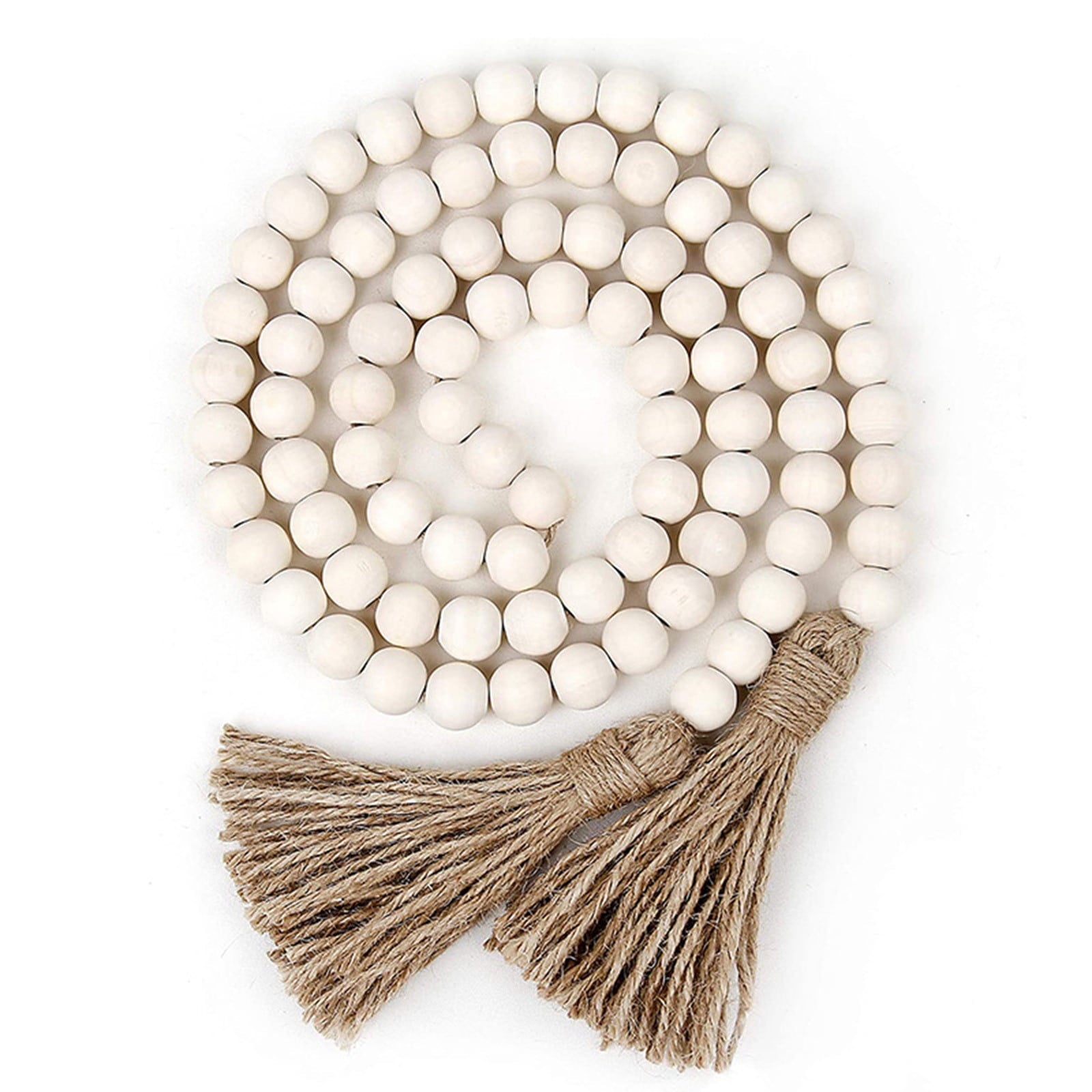 Clearance! JWDX Twine Beaded, Desktop Ornament Promotion, 58In Wood Bead Garland with Tassels Farmhouse Beads Rustic Nature Country Decor Prayer Boho Beads Wall Hanging Decoration Beige