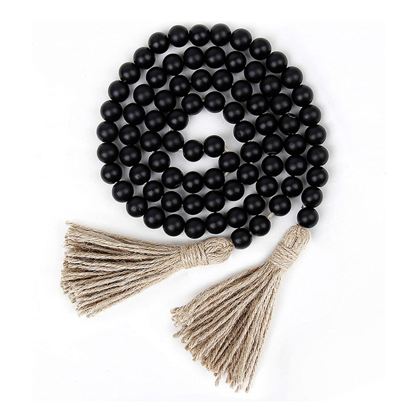 Clearance! JWDX Twine Beaded, Desktop Ornament Promotion, 58In Wood Bead Garland with Tassels Farmhouse Beads Rustic Nature Country Decor Prayer Boho Beads Wall Hanging Decoration Beige Black