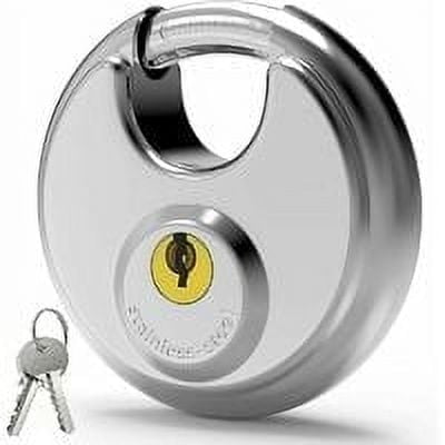 Padlock with Key for Outdoor Use, [Waterproof] [Cut Protection] 70mm Weatherproof Stainless Steel Disc Lock with 9.5mm Shackle for Warehouse, Container