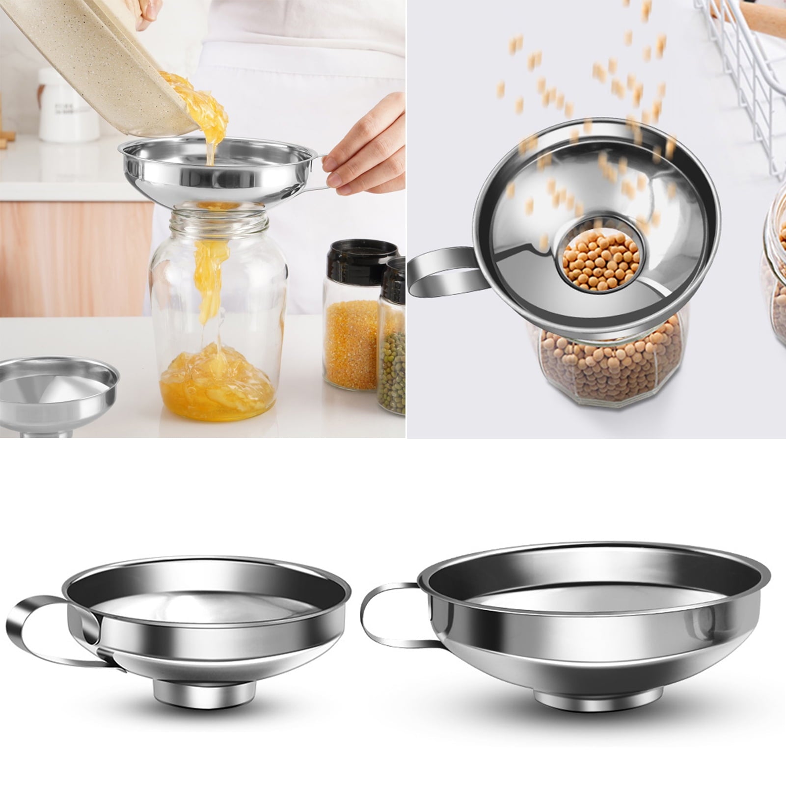 Walbest Stainless Steel Canning Funnel Lightweight Wide Mouth Jar Funnel With Handle for Wide and Regular Mouth Jars Food Grade Metal Jam Kitchen Tool S(4.13" x 1.97")