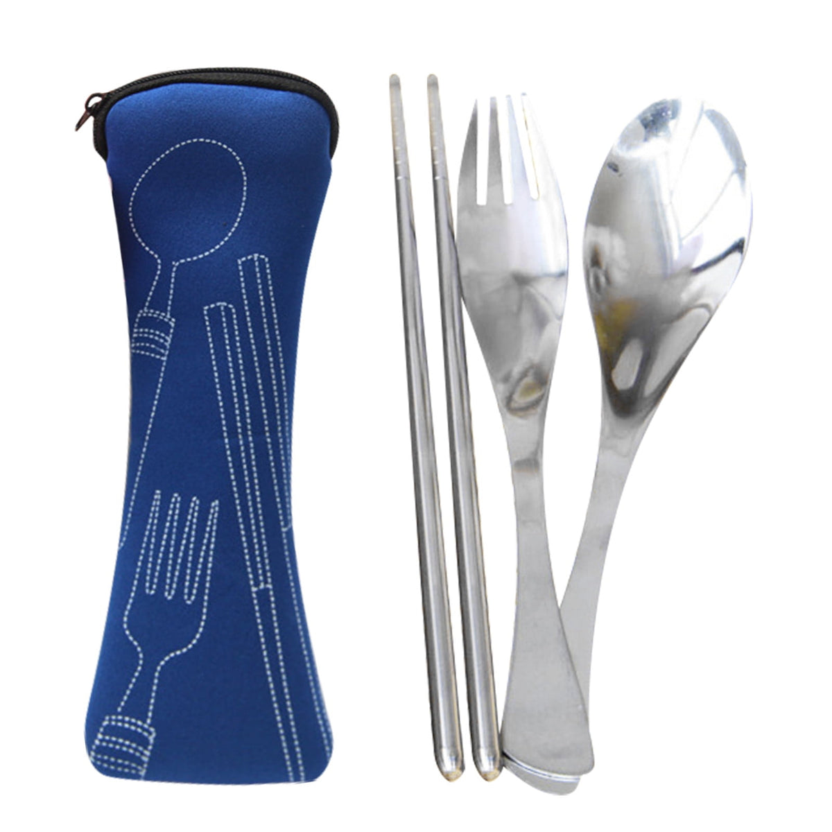 JWDX Tableware Clearance! Portable Cutlery Set 3Pcs Stainless Steel Knife Fork Spoon Family Travel Camping Cutlery Dark blue