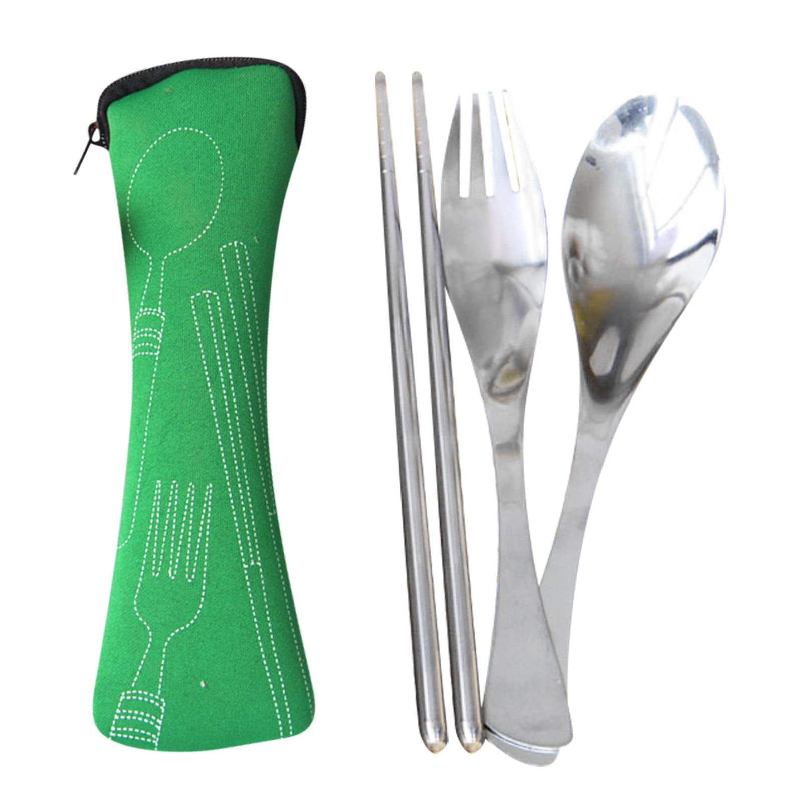 JWDX Tableware Clearance! Portable Cutlery Set 3Pcs Stainless Steel Knife Fork Spoon Family Travel Camping Cutlery Green