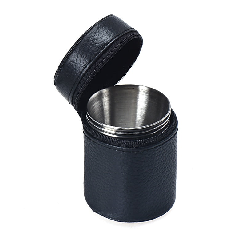 JWDX Wine Glass, 4 Small Wine Glasses with Sleeves, 4 Stainless Mug Tea Coffee Set Camping Steel Drinking Tumbler Cup of Glass and Bottle Z3-F