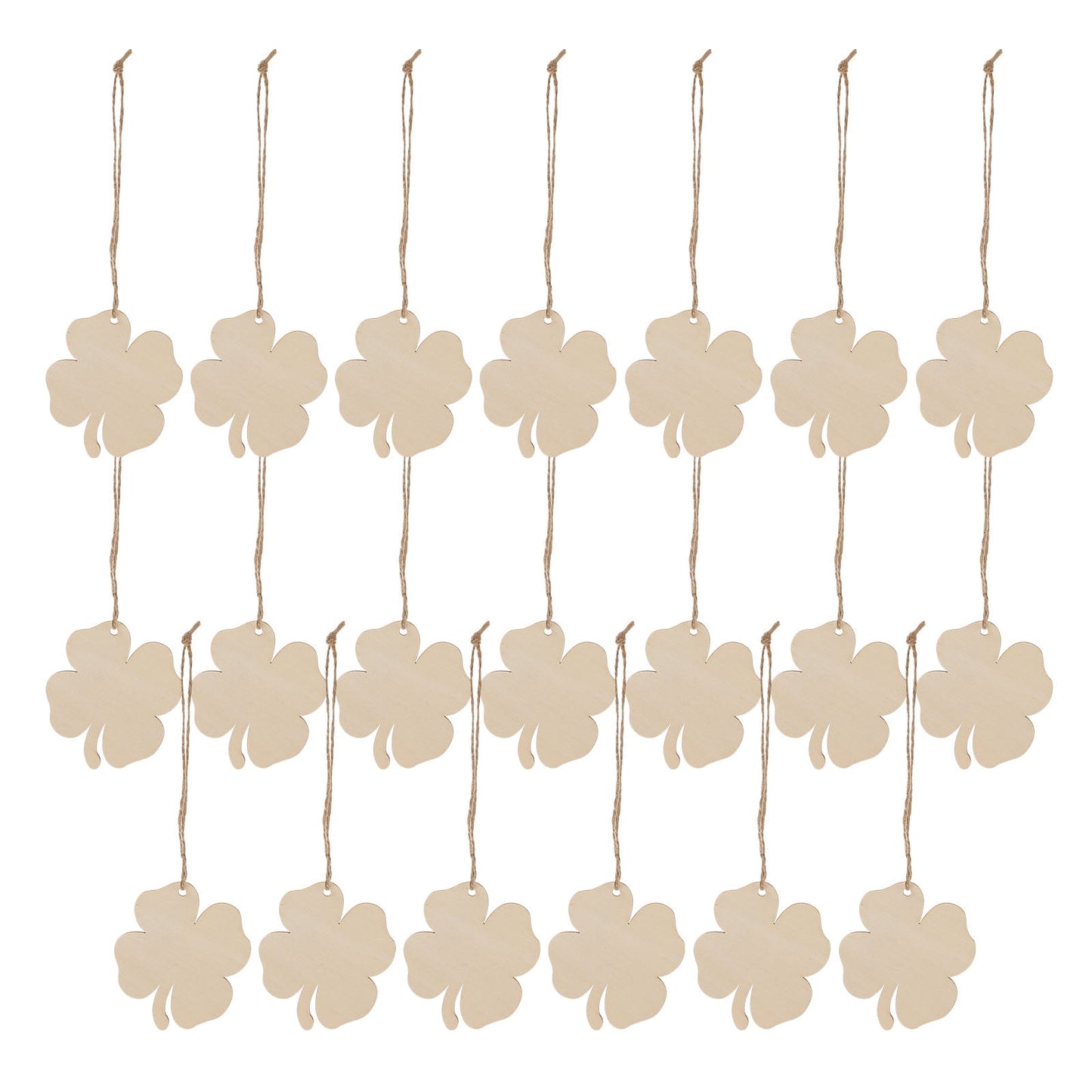 Ortofally 20pcs Four Leaf Ornaments Hanging Decor Unfinished Wooden Ornaments Wooden Shamrock Cutouts Wooden Slices Party Favors for DIY Crafts Beige