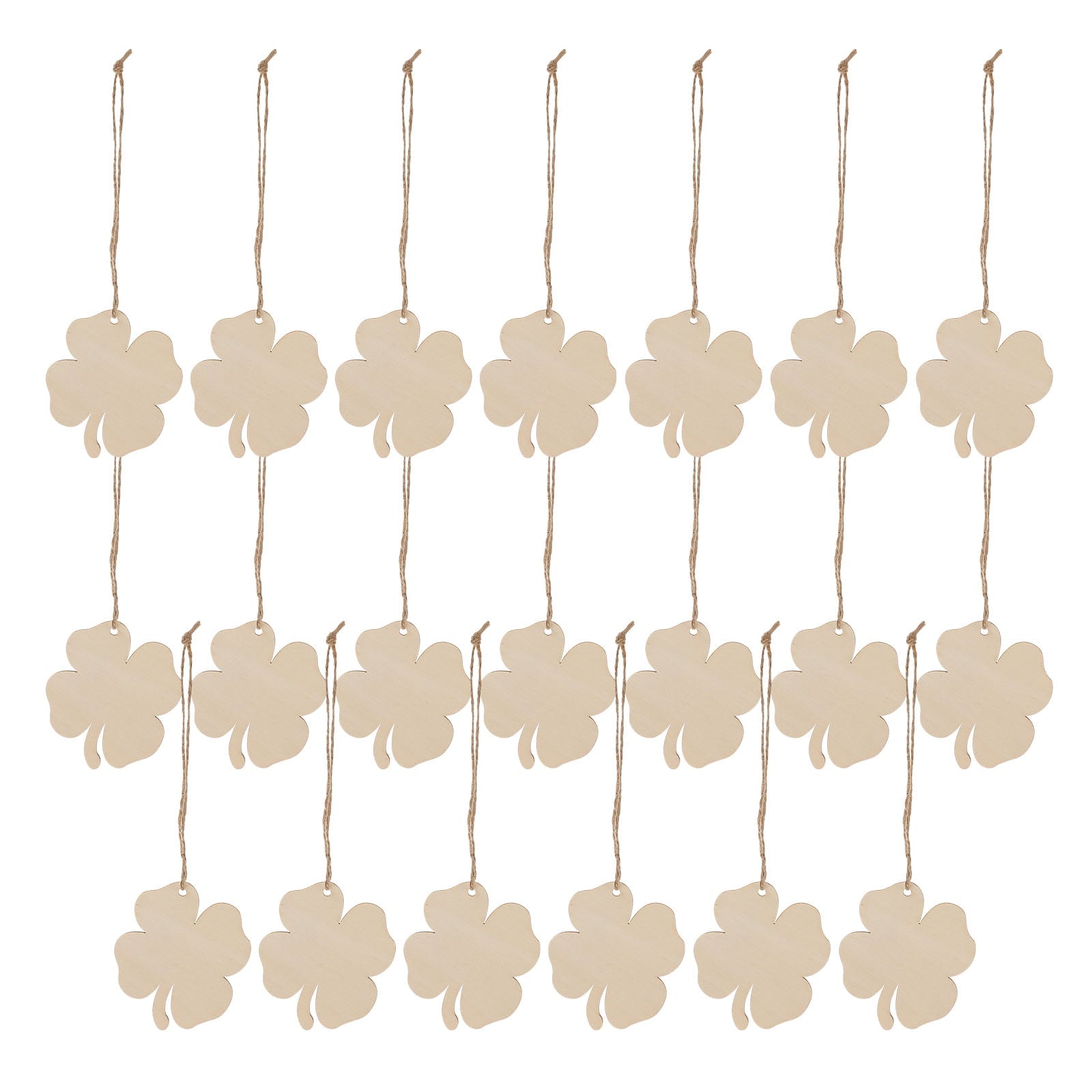 Ortofally 20pcs Four Leaf Ornaments Hanging Decor Unfinished Wooden Ornaments Wooden Shamrock Cutouts Wooden Slices Party Favors for DIY Crafts Beige