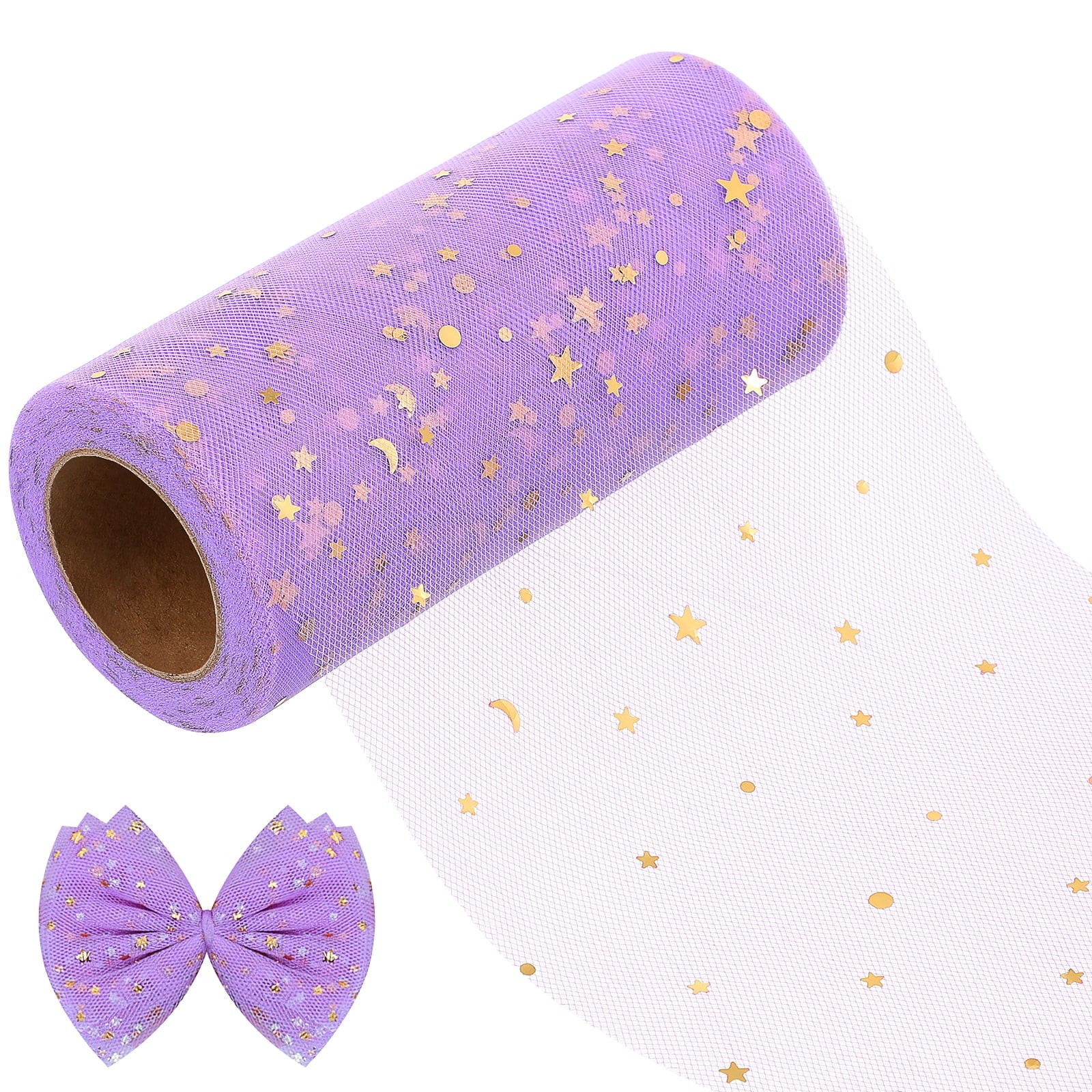Ortofally Tulle Roll Spool Tulle Fabric Roll with Star Sequins for Wedding Table Tutu Dress Skirt Light Purple 2280x15cm Dark Grey