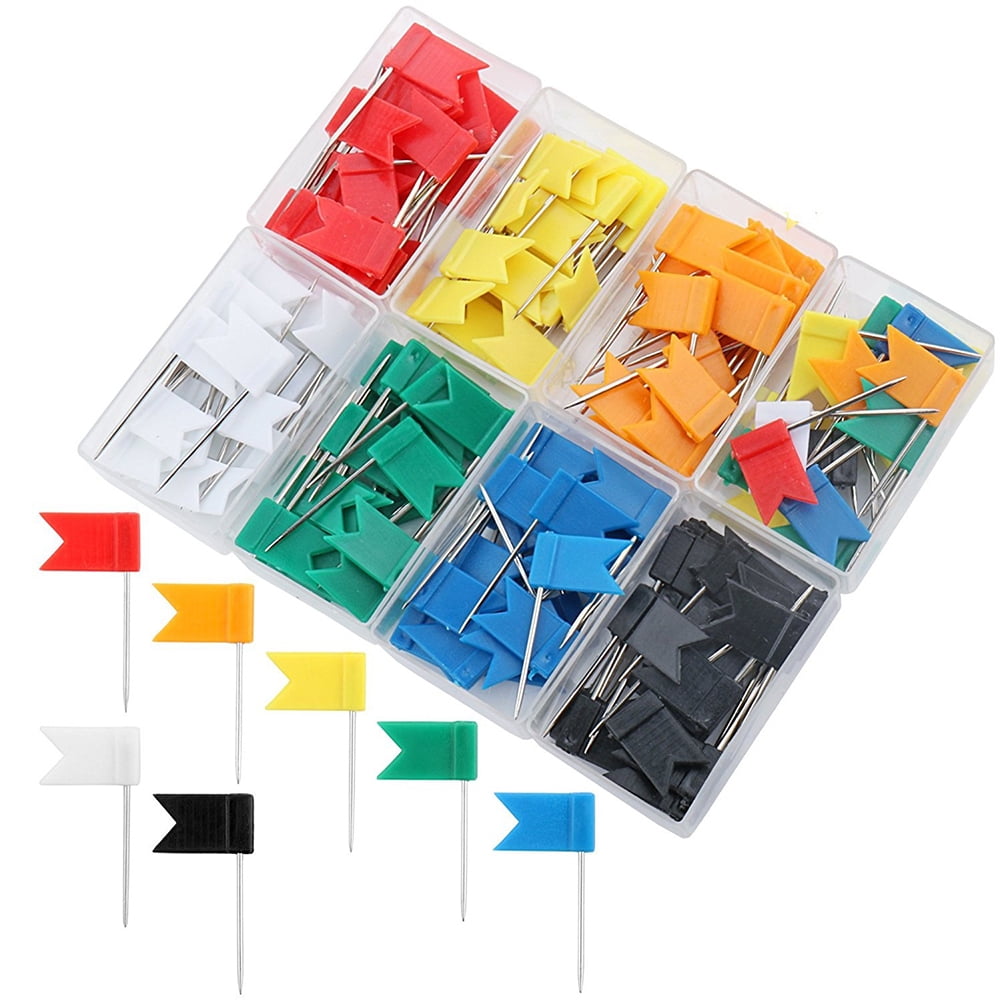 SWETRACE Flag Push Pins Assorted Color For Travel Map Geography Lovers 160Pcs 1.4x0.7x0.1in 160pcs Assorted Color