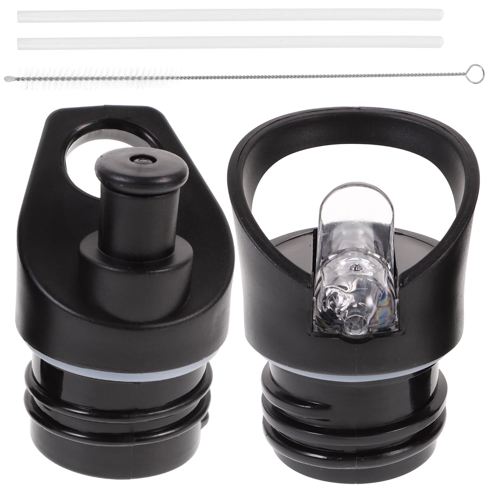 Worgeous 2 Pcs Straw Lid Drink Sports Bottle Lunch Black