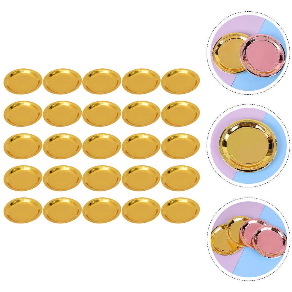 Worgeous 25 Pcs Disposable Paper Tray Birthday Plates Dinner Cute Tableware Cake Golden