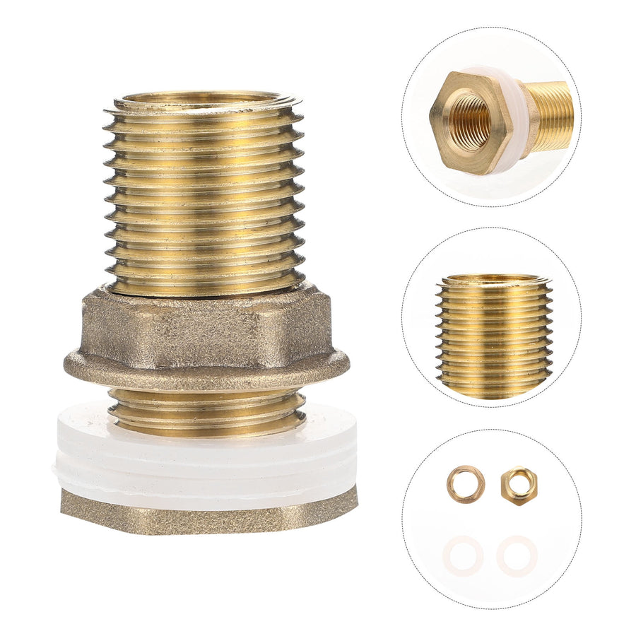 Worgeous Brass Bulkhead Fitting for Water Tank Easy Install Water Inlet Outlet Connector Golden 1/2 Inch