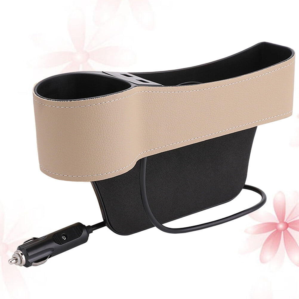 Masteelf Car Seat Gap Storage Box 1Set Beige Leather with Car Seat Slide Filler for Drivers