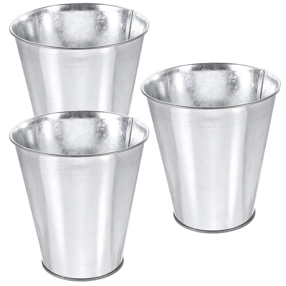 SWETRACE 3Pcs Round Silver Flower Bucket for Floral Arrangement 12X5.1in Iron Material