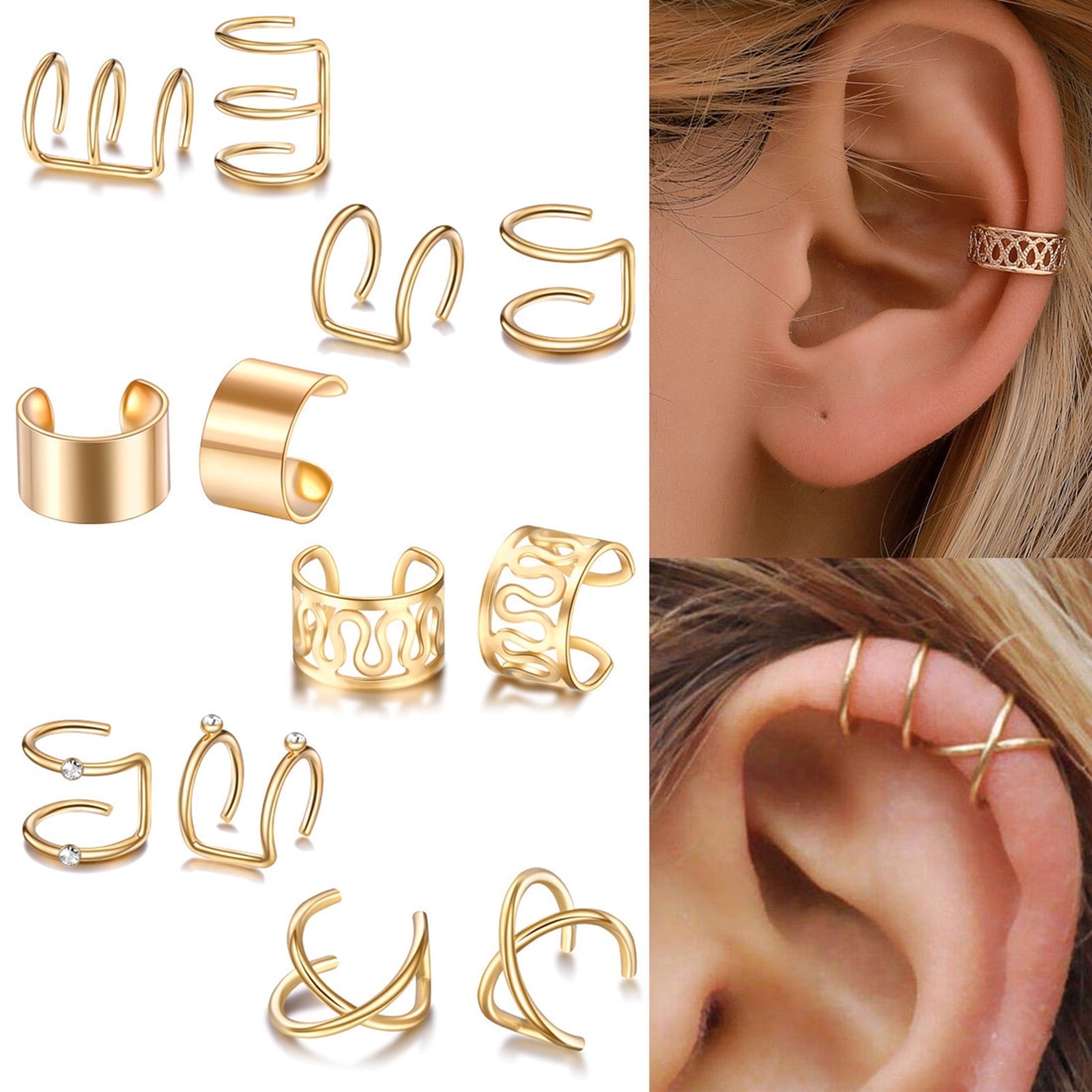 SPRING PARK Men Women Ear Cuff Wrap Earrings, 12 Pieces Gold