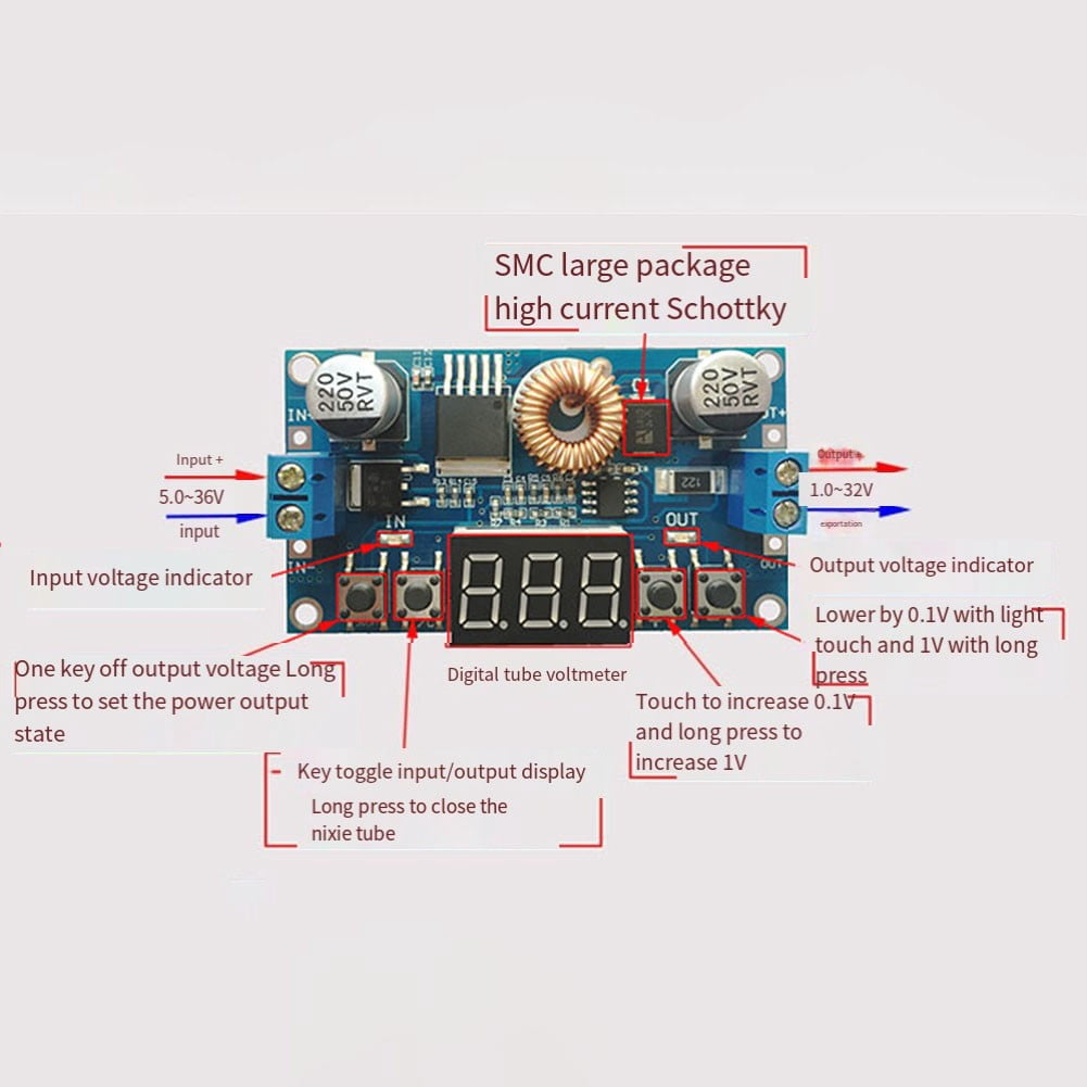 5A 75W Cnc Dc-Dc Adjustable Step-Down Module Cnc Power Supply with Voltmeter