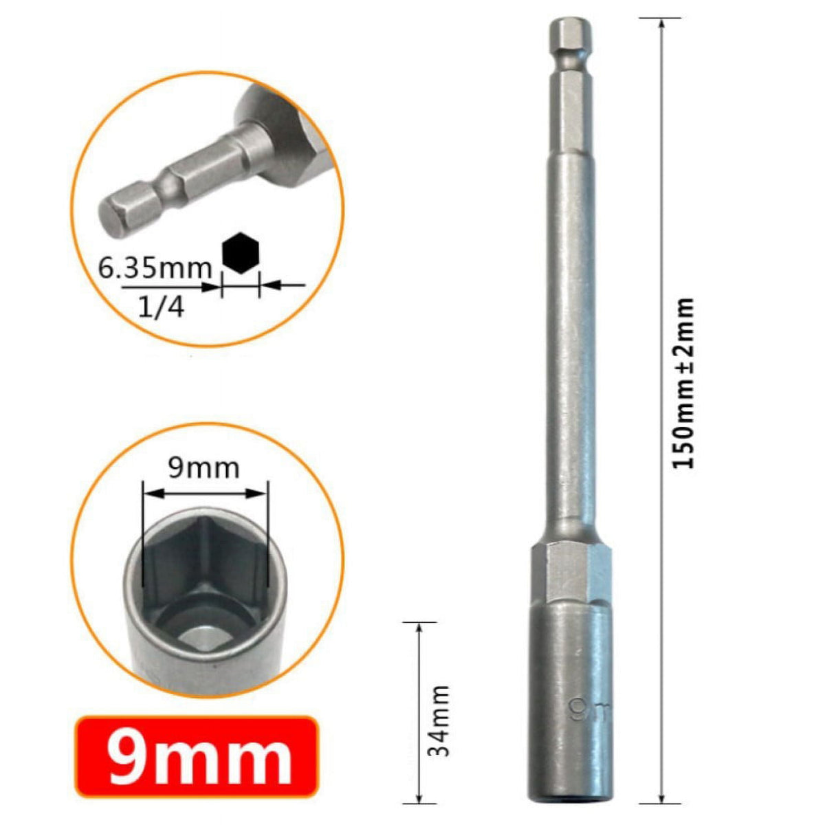 1Pc 150Mm Hexagon Nut Driver Drill Bit Adapter Socket Wrench Extension Sleeve 9Mm Smile Home 9Mm