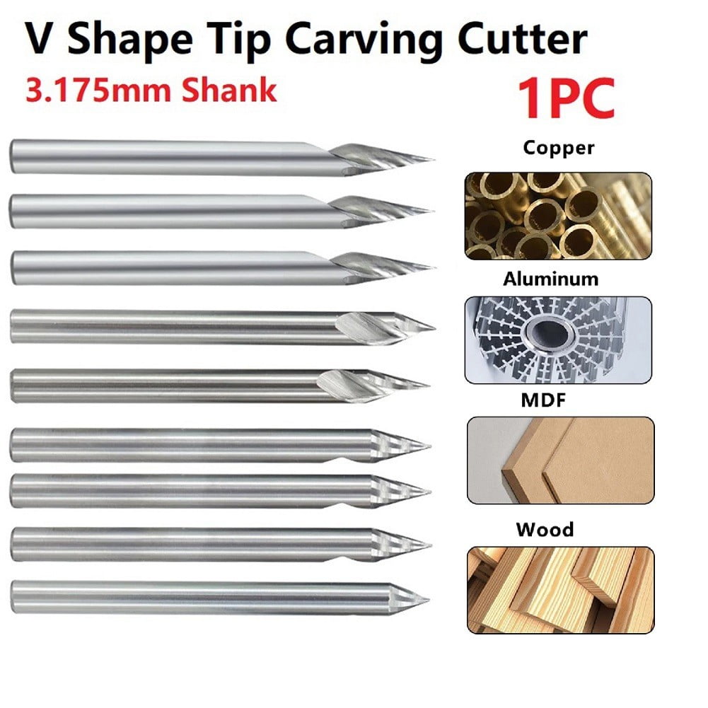 Engraving Bit 3.175Mm Shank V Shape Carving Bits 20-60 Degrees Carbide Cnc Router Bit Tipped 0.1Mm 0.2Mm 0.3Mm Milling Cutter 30Dx0.3 Smile Home 60Dx0.1