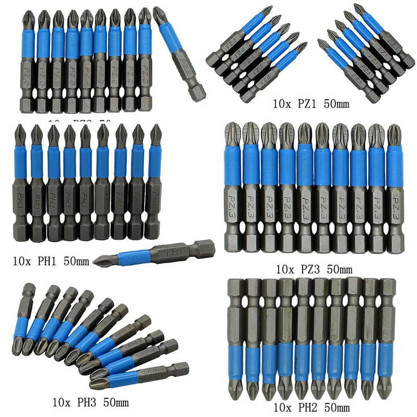 10Pcs Magnetic Anti Skid Electric Screwdriver Bits Alloy Steel 50Mm Cross Screw Driver Tools Set Ph1 Ph2 Ph3 Pz1 Pz2 Pz3 Pz1 Smile Home Pz2