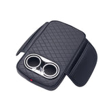 Car Armrest Cushion With 2 Cup Holder And Side Pocket Pu Leather Black