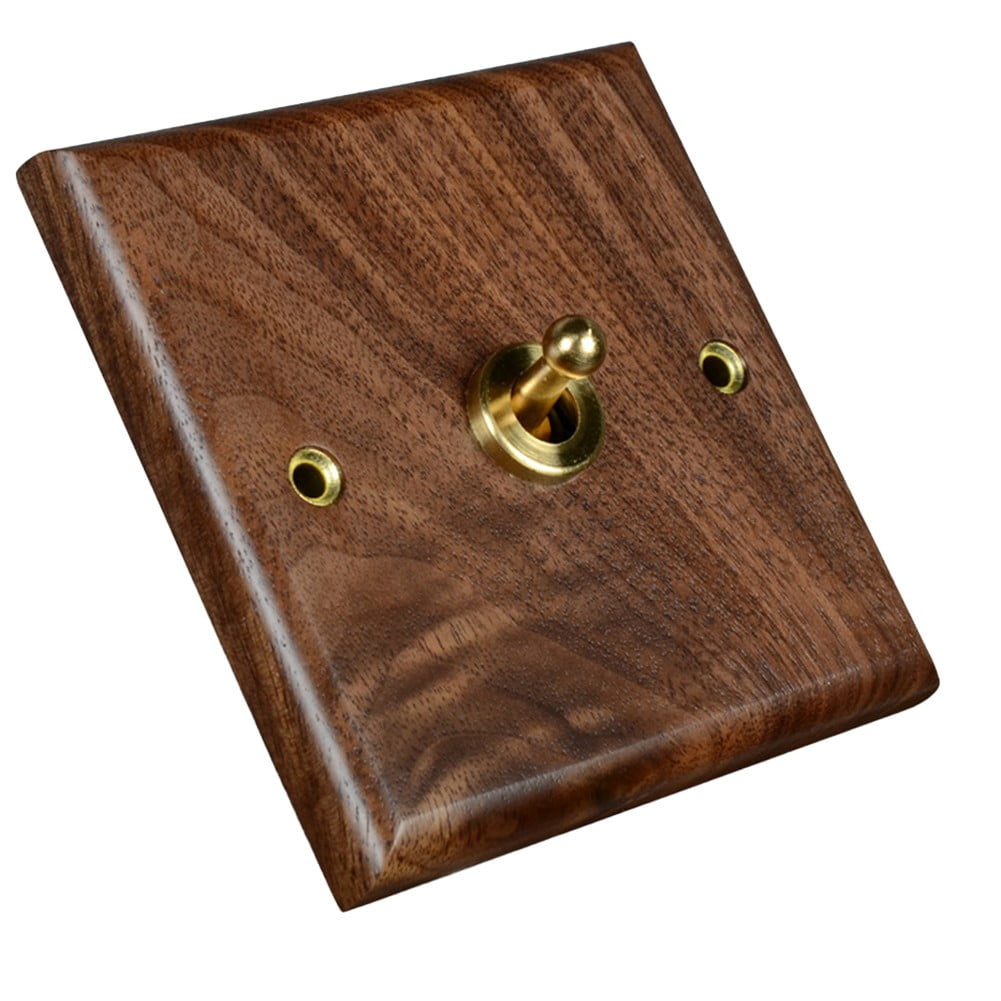 Toggle Light Rocker Switch 1/2 Way Retro Walnut Wood Plate Brass Lever 1 Gang Smile Home 1 Gang
