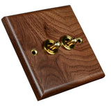 Toggle Light Rocker Switch 1/2 Way Retro Walnut Wood Plate Brass Lever 1 Gang Smile Home 2 Gang