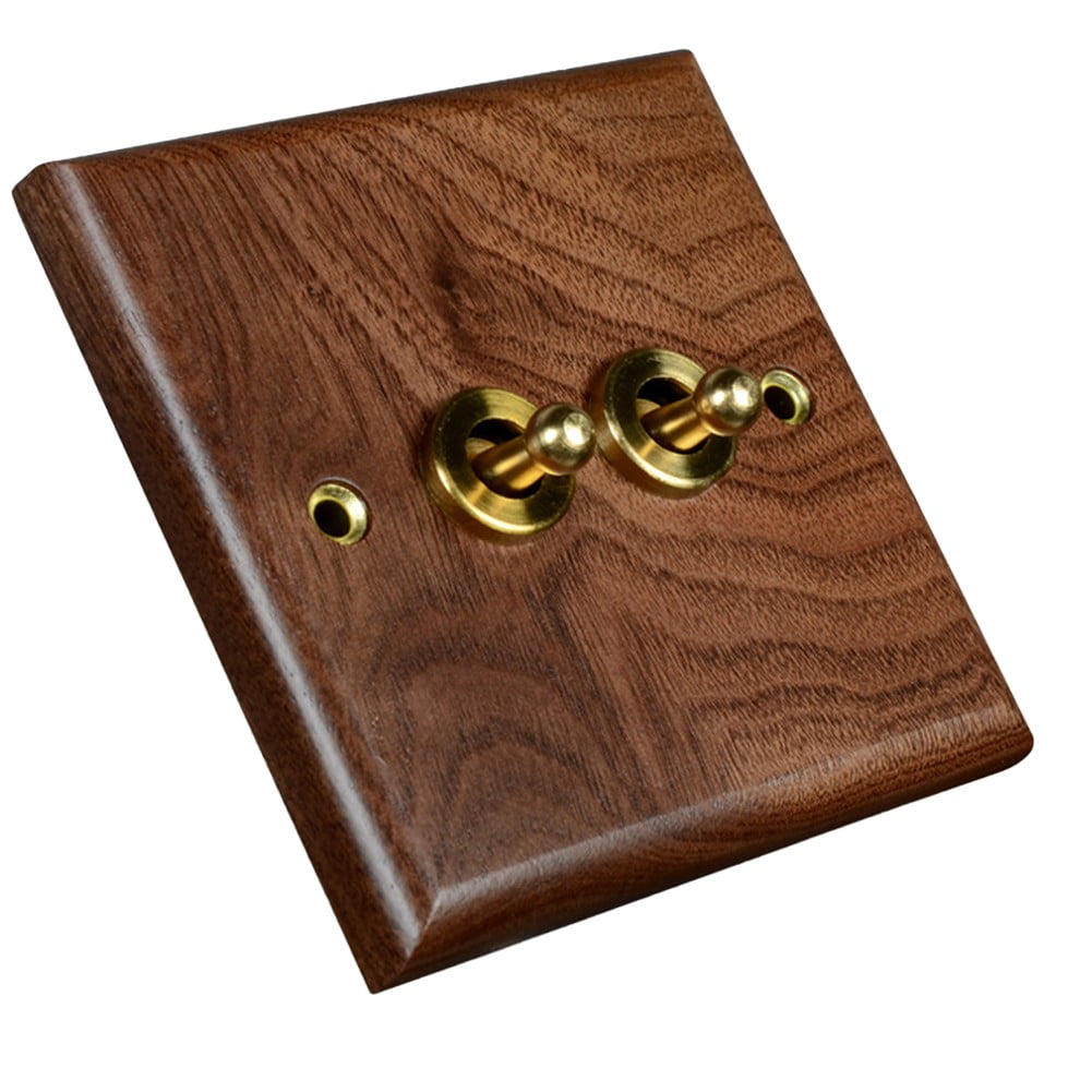 Toggle Light Rocker Switch 1/2 Way Retro Walnut Wood Plate Brass Lever 1 Gang Smile Home 2 Gang