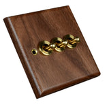Toggle Light Rocker Switch 1/2 Way Retro Walnut Wood Plate Brass Lever 1 Gang Smile Home 3 Gang