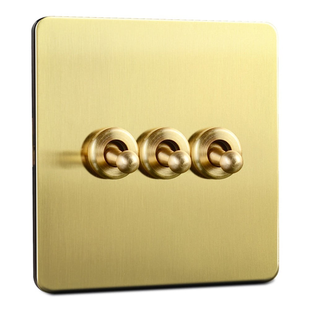 Toggle Light Rocker Switch 1/2 Way Retro Brass Plate Lever 86 Type Toggle Switch 3 Gang Smile Home