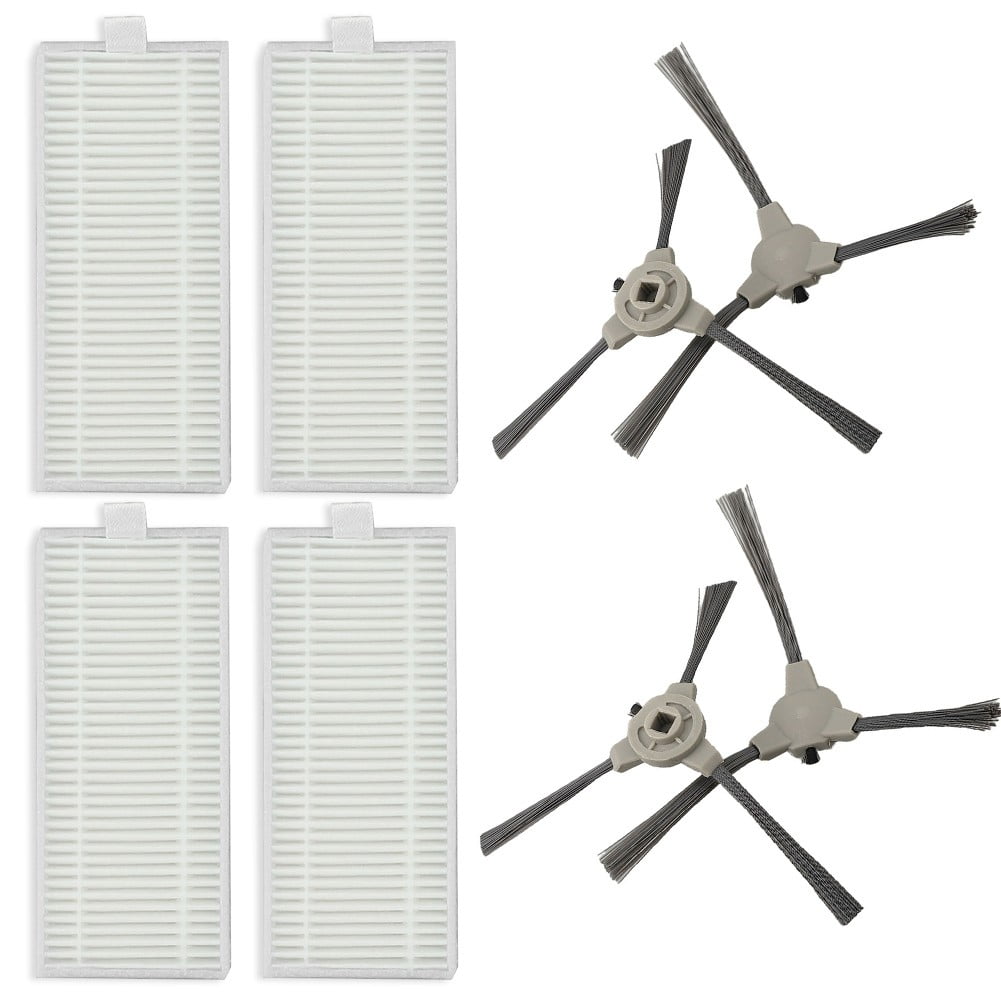 Replacement Side Brush And Filter Kit For Ropvacnic S1 Tipdiy G90 Vipsun Z1 Robot Vacuum Cleaner 4 Brushes 4 Filters Gray And White