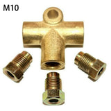 Copper 3-Way Brake Pipe T Piece Tee Fitting With 3 M10 Male Short Nuts For 3/16" Metric Brake Hose Union Automotive Car Truck Parts