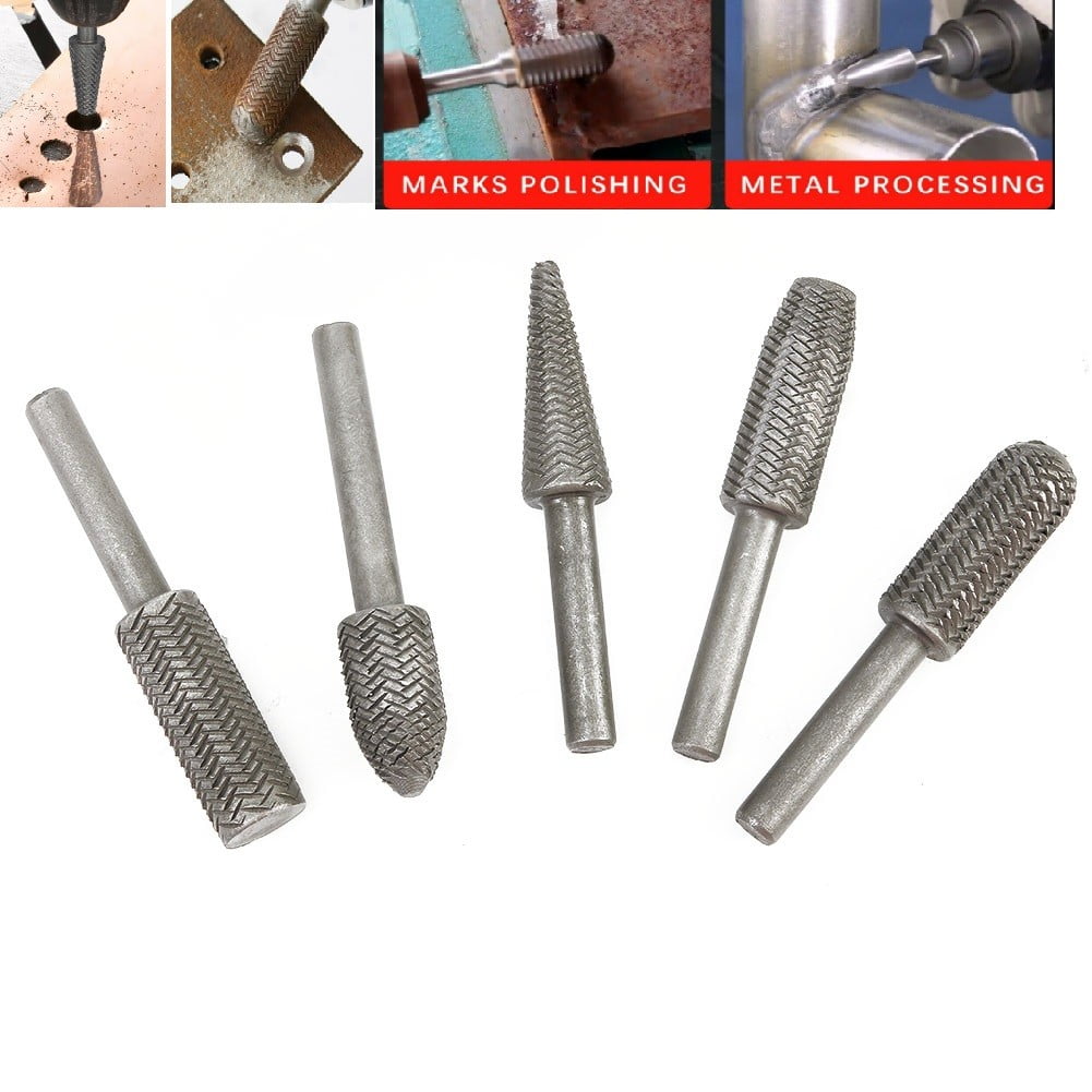 5Pcs Metal Cutter Drill Bits Rotary Files Bit Rasp Tungsten Carbide Burr Milling Cutter Drill Bit Set For Steel Grinding Carving As Shown
