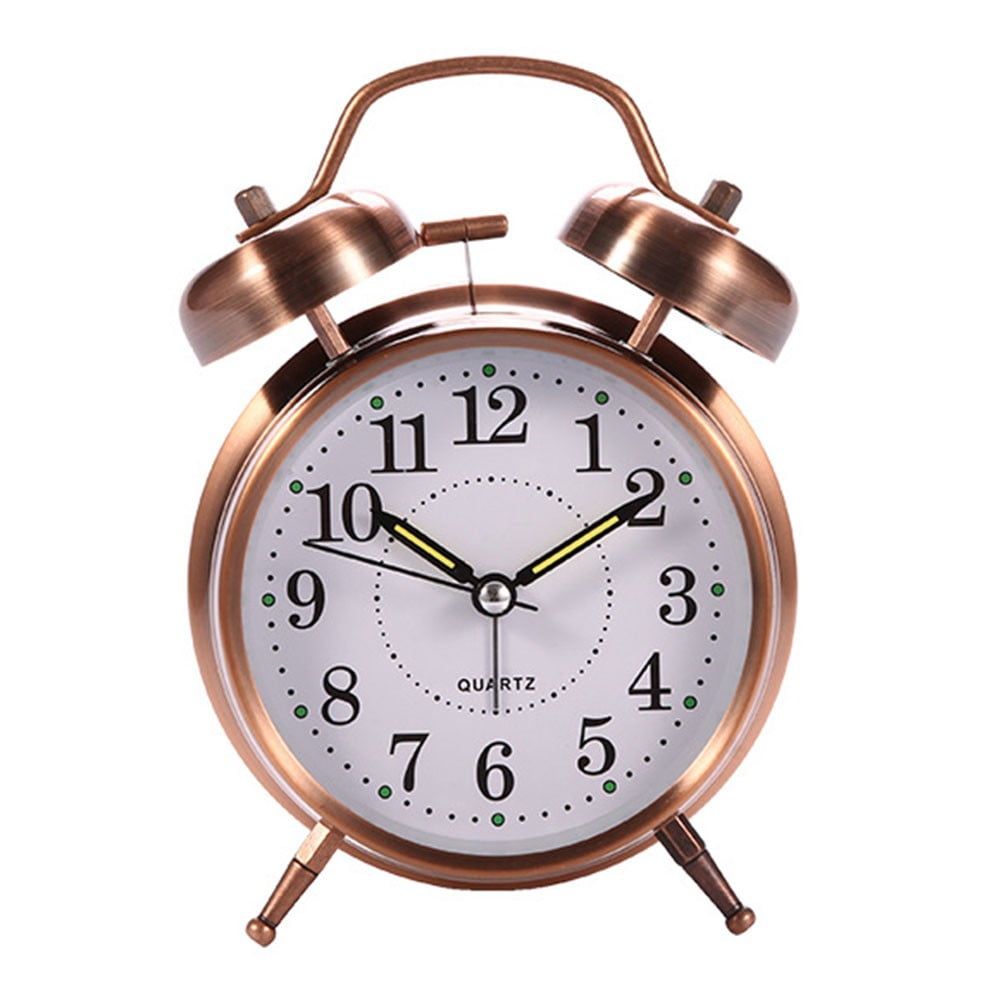 Luolandi 1x Bedside Alarm Clock with Twin Bell Vintage Battery Analogue Quartz Loud Alarm Vronze Copper