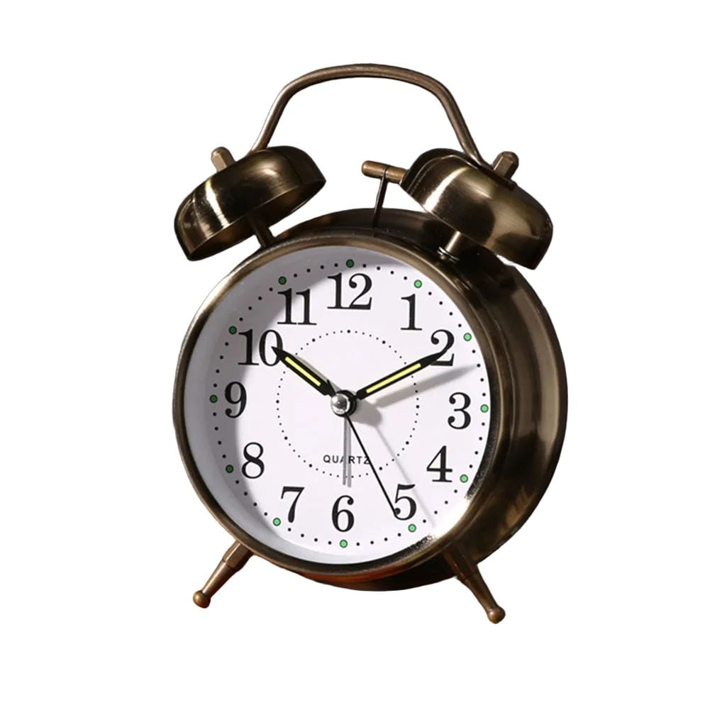 Luolandi 1x Bedside Alarm Clock with Twin Bell Vintage Battery Analogue Quartz Loud Alarm Vronze