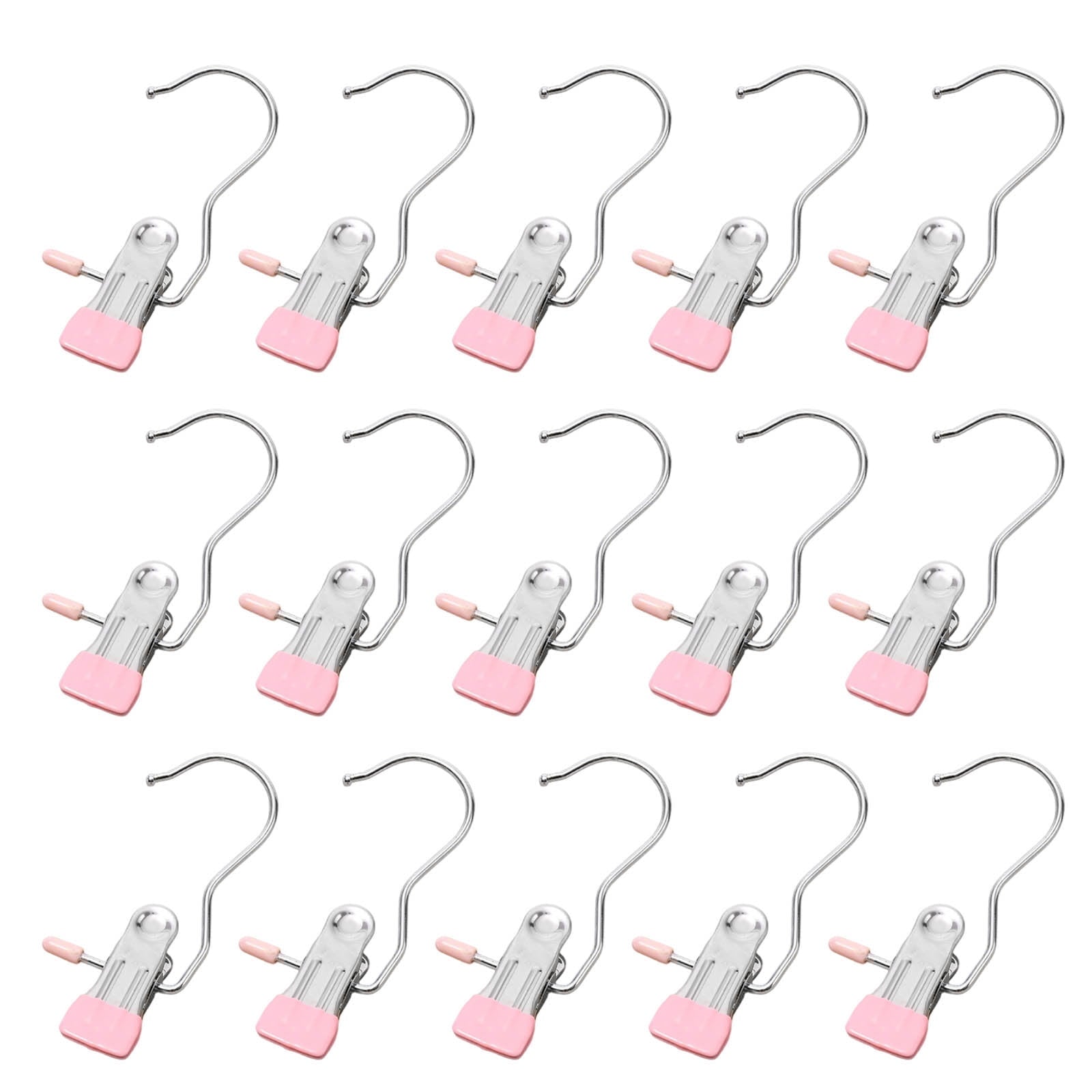 Clothes Pins, 15 Pack Hanger Hooks, Stainless Steel Laundry Clips, Travel Hangers, Towel Clips, Legging Organizer for Closet Hanging, Space Saving Hanger Clips for Pants, Jeans, Hats, Boot Silver